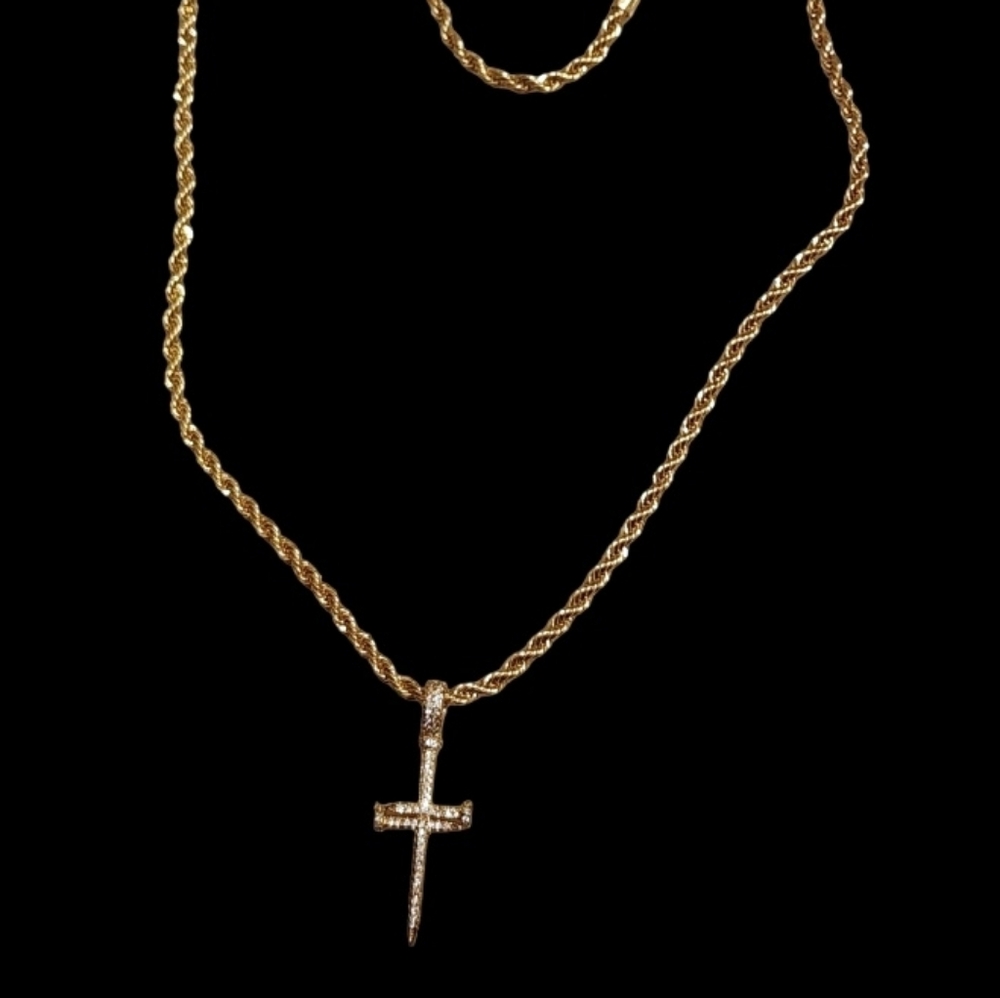 🍂Crystal Cross Necklace 14k Plated Over Stainless Steel - Picture 2 of 4